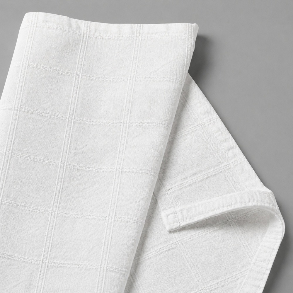Thyme & Sage White Cotton Tablecloth Woven Windowpane Plaid Rectangle Cottage